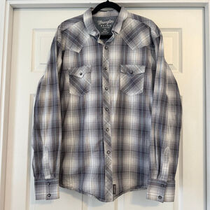 Wrangler Retro Premium Pearl Snap XXL Gray White Plaid Western Shirt